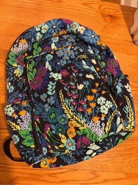 Vera Bradley Navy Floral Quilted Backpack with Multicolor Blooms